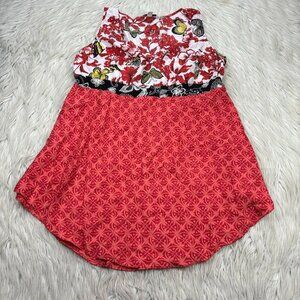 Cabi Red Floral Butter Fly Silk Tunic Tank Blouse - Y2K